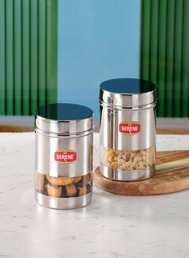 Serene 1202 Stainless Steel See-Through Storage Containers | Premium Modular Airtight Jars for Spices, Snacks, Grains & Groceries | Durable Steel Kitchen Pantry Organisers | Pack of 2 - Image 4